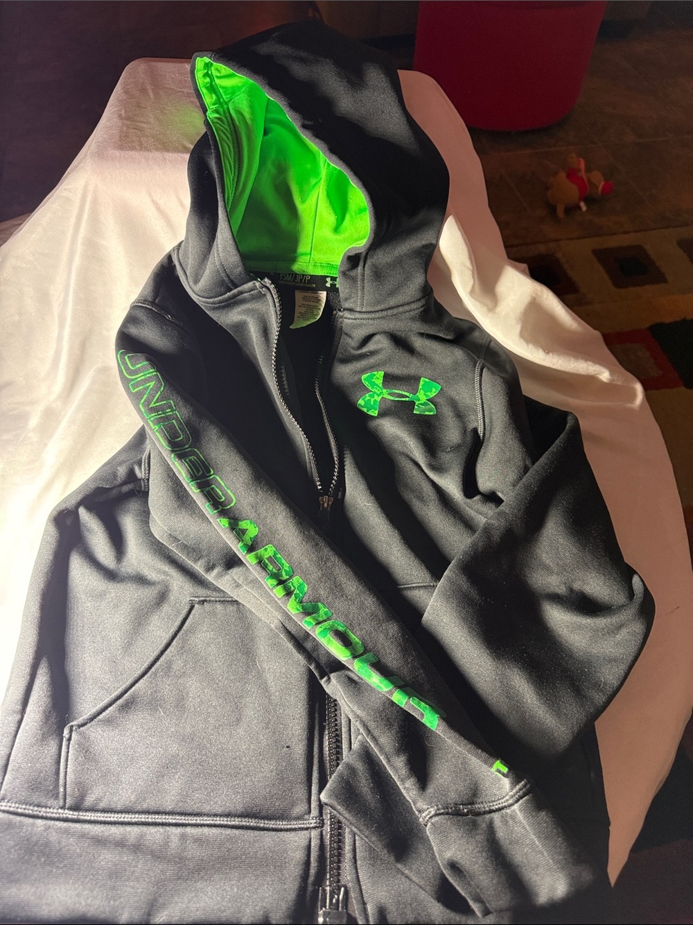 Under Armour Black Hoodie with Neon Green Logo and Fleece Lining